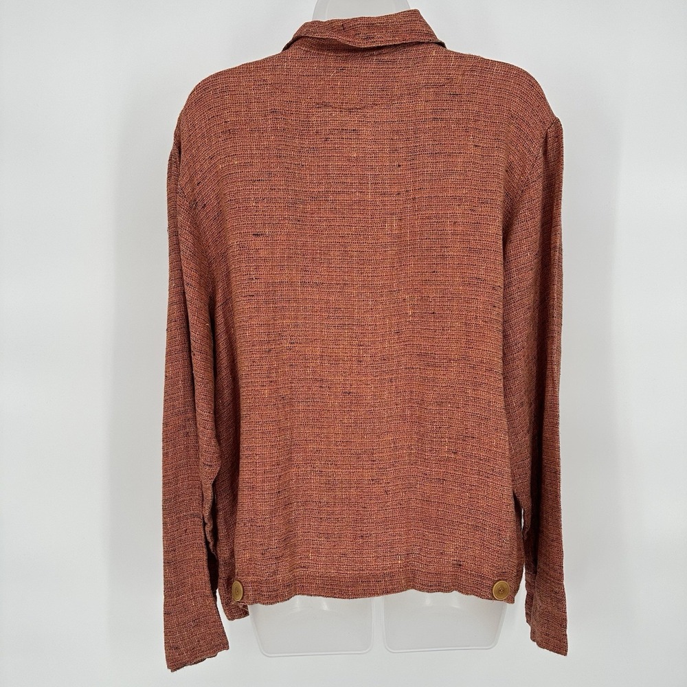 Flax Linen Sz S Orange Tweed Zip Front Jacket Collared Oversized Lagenlook‎ - Picture 2 of 9